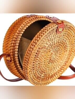 Novum Crafts Round Rattan Bag for Women - Handmade Straw Bags - Wicker Purse